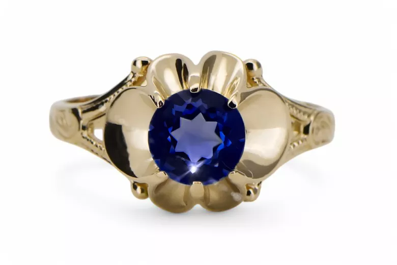 Sapphire 14K Yellow gold Ring Vintage craft vrc377y